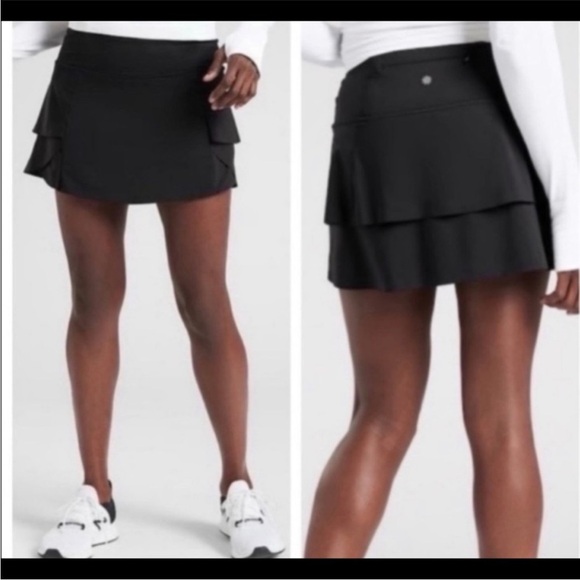 Athleta Momentum Skort Black XS Ruffle Tiered Pull-On Tennis Running Skirt Short - Picture 1 of 12
